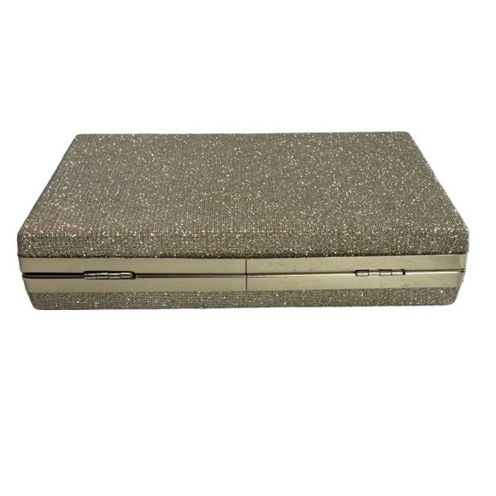 Gold Tone Chain Strap Fashion Evening Shimmer Clutch Bag - Picture 4 of 9
